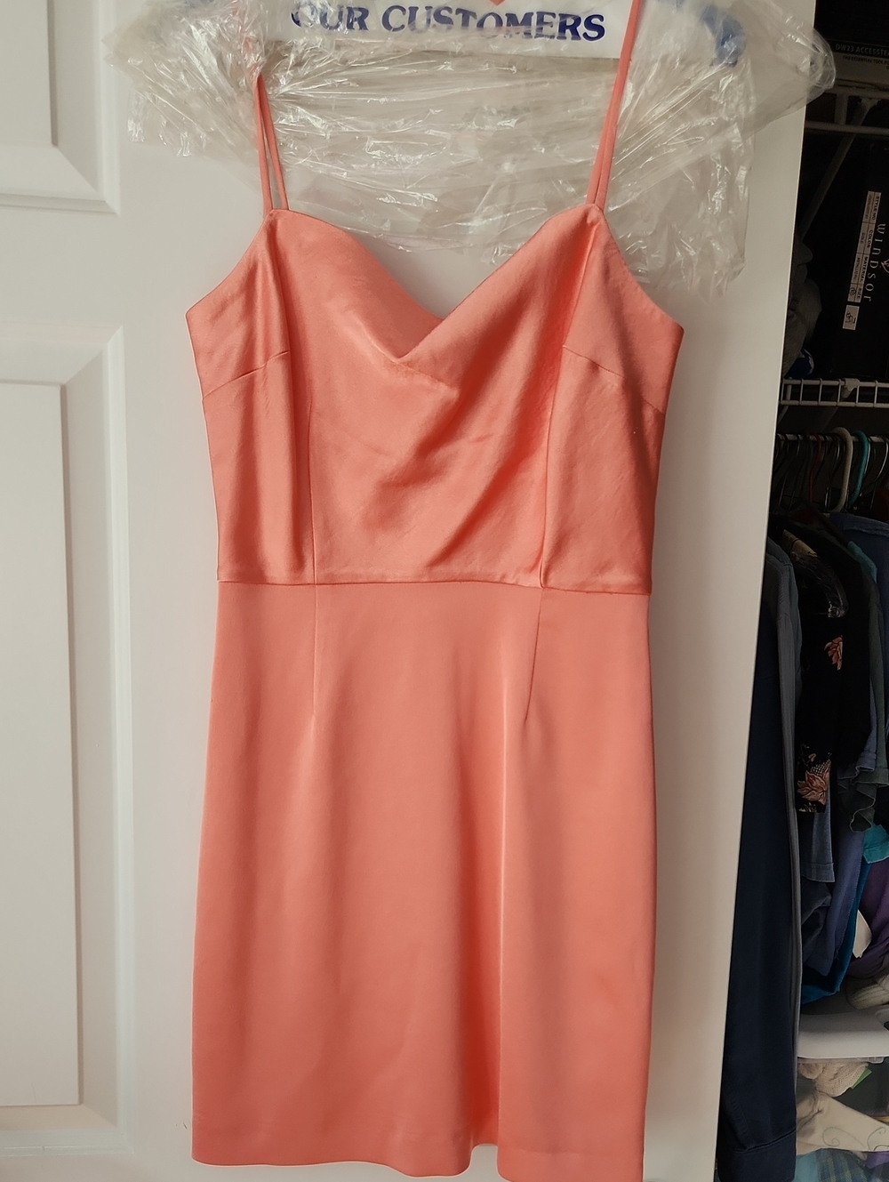 Gianni Bini Coral Pink Satin-Bodice Spaghetti Strap Mini Dress